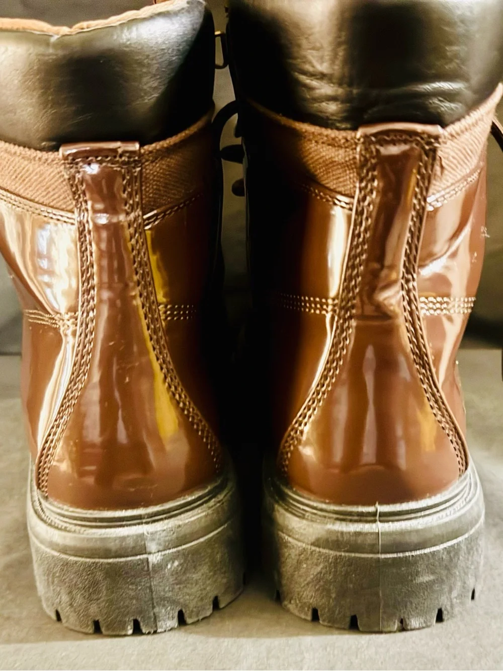 ASOS Brown Lace-Up Chunky Patent Toe Boots